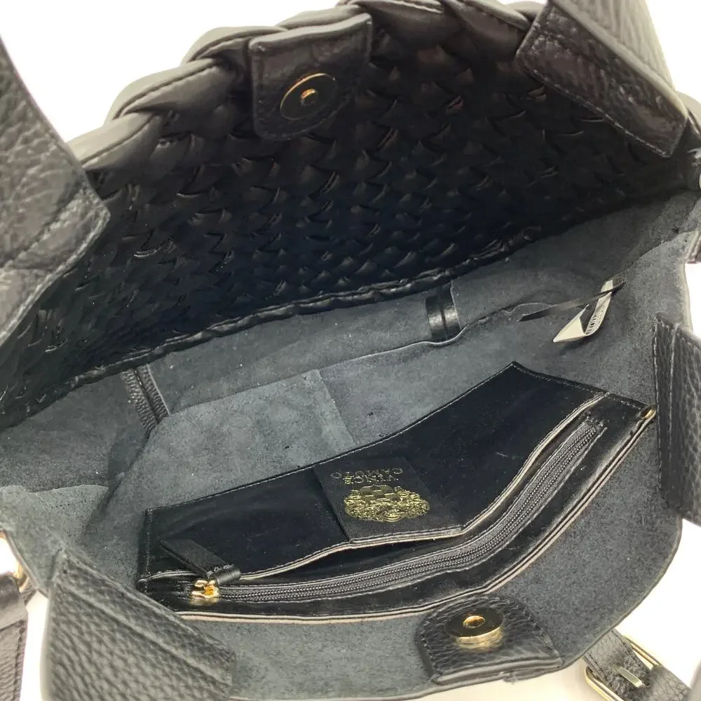 Vince Camuto Leather Handbags Puffy Weave Tote Miki Black Purse